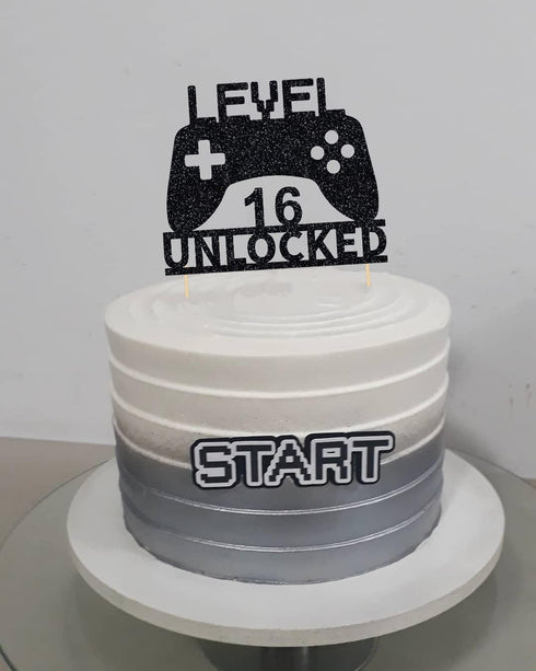 Level 16 Unlocked Cake Topper, Video Game Controller Cake Topper for 16th Birthday Party Decoration