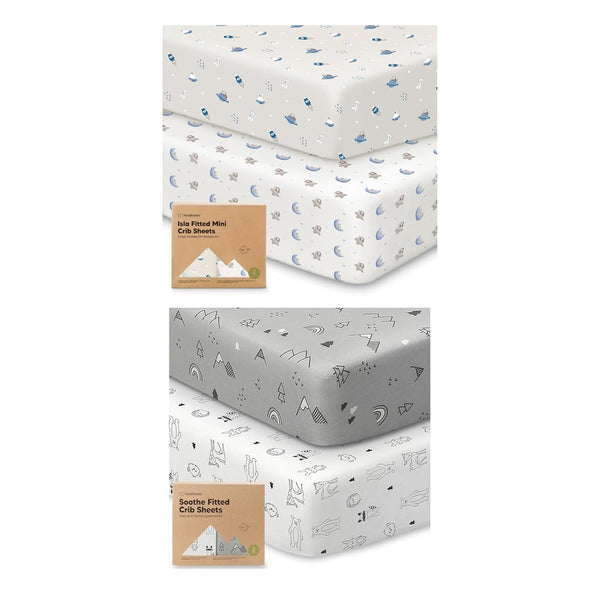 Keababies Pack and Play Sheet Fitted, 2-Pack Mini Crib Sheets and 2-Pack