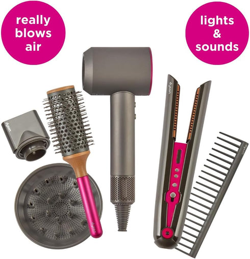 Casdon Dyson Toys - Supersonic & Corrale Deluxe Styling Set - Toy Straightener & Hairdryer with Real Function for