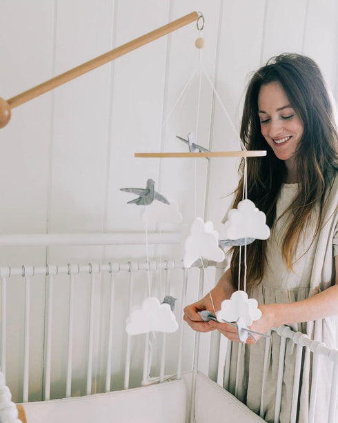 Baby Crib Mobile (Birds and Clouds) - Nursery Decor Ceiling Mobile for Boys & Girls - Grey & White Crib Accessories