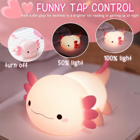 Dimmable YR YRHH-PET Axolotl Cute Night Light, Kids Squishy Rechargeable Axolotl Lamp, Mom Mothers Day Gifts, Girl