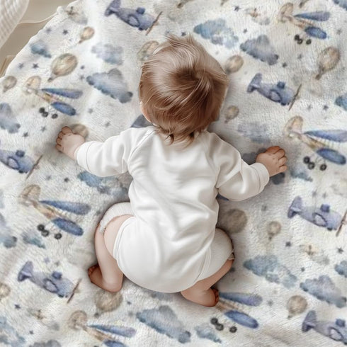 KuphiL10C 30x40 Plane Theme Cloud Hot Air Balloon Pattern Baby Crib Sheet, Diaper Changing Pad Cover, Flannel Throw