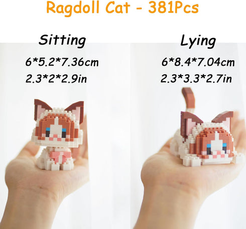 Myweyde 381Pcs) Cow Cat Building Blocks - Mini Orange, Ragdoll, Tricolor, White, and Lucky Black Micro Bricks (Ragdoll