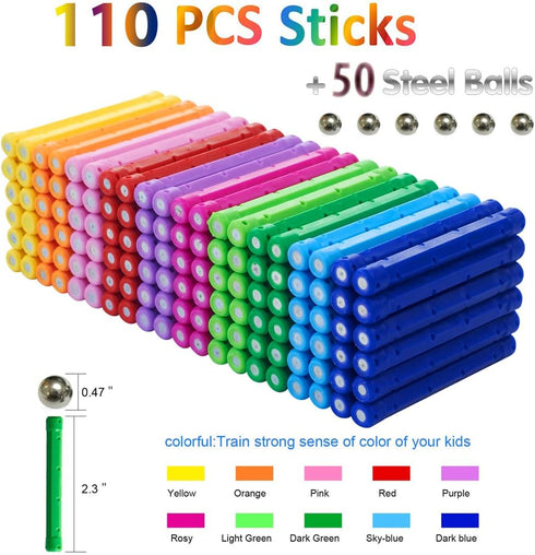 Veatree 150Pcs Magnetic Building Sticks Blocks Toys, Magnet Educational STEM Toys for Kids and Adults, 3D Non-Toxic
