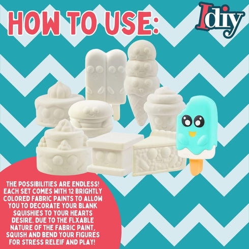 Idiy (46") 11 12 Jumbo Squishy Toys Craft Kit for Kids-Paint Your Own Slow Rising Squishies Dessert Foods w Fabric