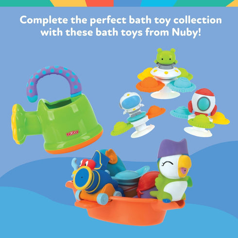 3 18+ Nuby Floating Octopus with Hoopla Rings - Baby & Toddler Bath Toy - No Hole Design Keeps Moisture Out - Fine