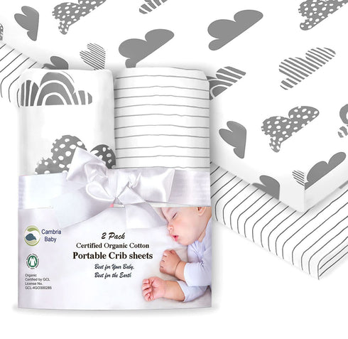 100% Organic Cotton Fitted Sheets for Graco Pack n Play, Babyletto, Pamo Babe, Hiccapop, Dream on Me, Evenflo, Baby