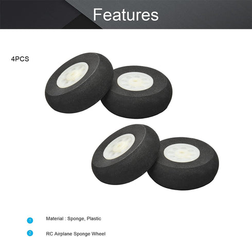 Bettomshin RC Airplane Wheels, 4Pcs 1.97inch Dia Tire and Wheel Sets, Aircraft Foam Wheel Replacement for DIY RC Model