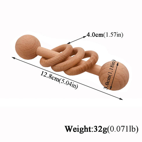2pcs Beech Wood Ring Rattle - Montessori Toys Wooden Educational Ring Rattle with Chew Wood Beads (Rattle 2pcs)