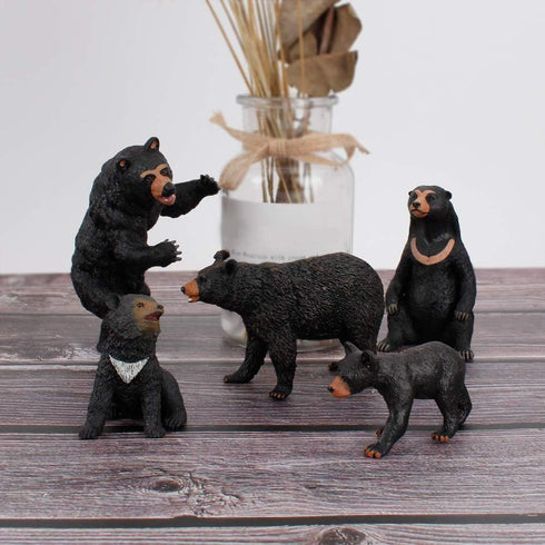 Realistic Wild Life Jungle Animal Figures, Black Bear Family Playset Educational Toys for Kids