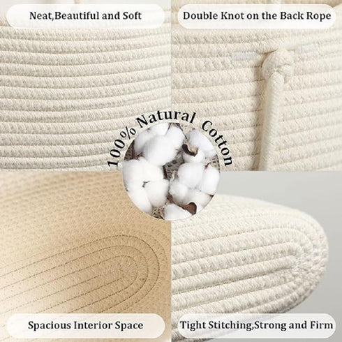 3 2 Tier Cotton Rope Hanging Wall Basket, Cute Flower Decor Wall Mounted Storage Organizer for Nursery, Bathroom