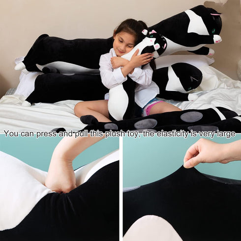 110cm/43.3inch) Giant Cat Pillow Plush Cartoon Kitty Sleeping Hugging Pillow, Cuddly Soft Long Kitten Body Pillow Doll