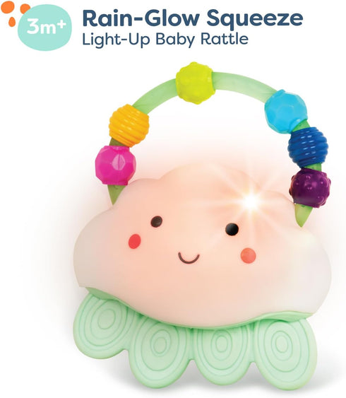3+ B. toys Baby Light Up Cloud Rattle Rain Glow Squeeze Sensory Development & Comfort - Teething Rattle Toys for Babies