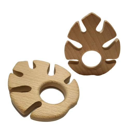 10pcs Teething Toys for Babies, Natural Wooden Leaf Teething Rings, Baby Teether Chew Toys for Infant Toddler Pain