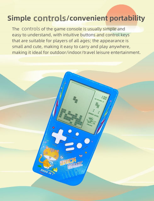 Cute Cat Pattern Block Game Console - 23 Brick Games Retro Mini Game Machine (Green)