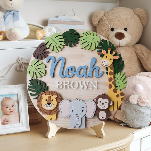 Personalized Nursery Name Sign for Boys, Woodland Animals Sign for Baby Door Decor, Newborn Gifts for Boy, Nursery Wall