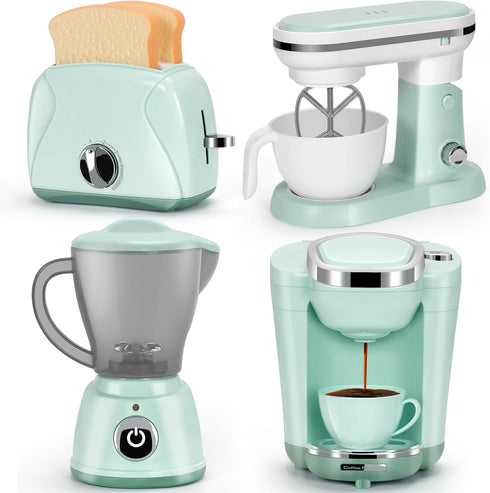 Pretend Play Kitchen Appliances Toy Set with Coffee Maker, Mixer, Toaster, Blender, and Accessories for Kids