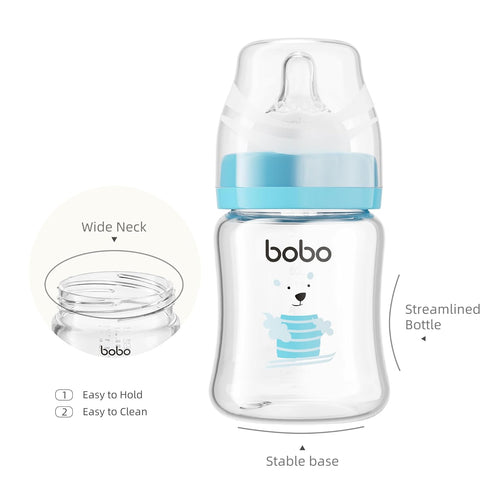 0+ 5oz (Pack 4)) YOHKOH Glass Baby Bottles with Slow Flow Nipple, Newborn Anti-Colic Baby Bottles for Months, Wide Neck