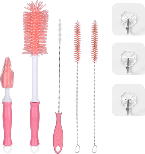 GUARDIX Portable Bottle Brush Set - Baby Bottle Cleaner Kit with Silicone Brush,