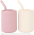 WeeSprout Set of 2 Silicone Baby Cups with Straws and Lids, 4 & 8 oz, Food Grade Toddler Training Container