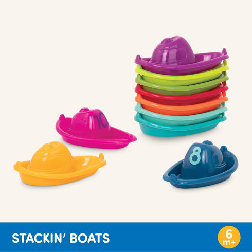 Battat 10 Bath Boats Numbered & Stackable Bathtime Toys, Floating Toy Boats for Bath, Pool, Beach, 6 Months +