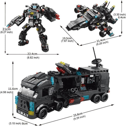 Building Block Robot 27 in 1 SWAT Police Command Truck Kit, 585 PCS Educational Toys for Kids Age 6-12