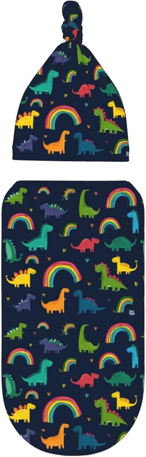 Nanyizly Set 0-6m Cute Simple Cartoon Dinosaurs Newborns Beanie Swaddle Blanket Baby Receiving Blankets for Infant Boy