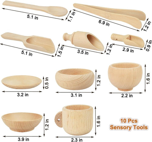 Yowlieu 10 Pcs Wooden Sensory Bin Tools for Toddlers & Preschool Children, Montessori Sensory Wooden Toys Fine Motor