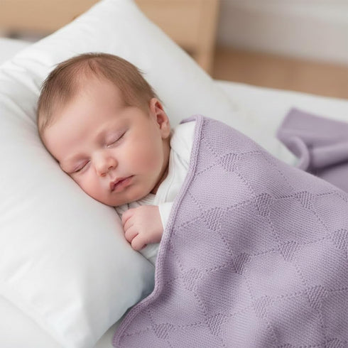 Lilac-30x40 Cotton Baby Blanket with Heart Patter Soft Breathable Newborn Blanket for Boys & Girls, Lightweight Knit