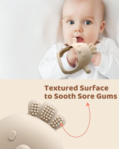3 Packs Silicone Baby Teething Toy Mitten for Babies Over 3 Months, Anti-Dropping Wrist Teethers, BPA Free (Olive,