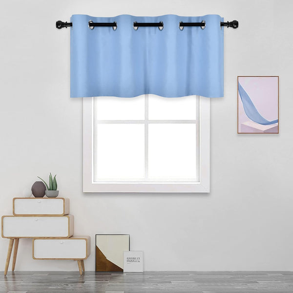 DECOVSUN Sky Blue Valances for Windows, 52X18 Inches Blackout Thermal Insulated Valance with Grommet Top (1 Panel)