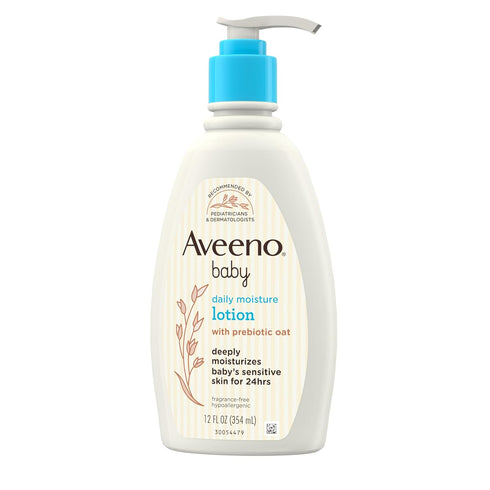Johnson & Johnson 12 oz Aveeno Baby Daily Moisture Body Lotion for Sensitive Skin, Hypoallergenic Moisturizing Baby