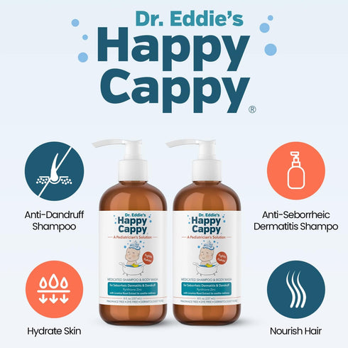 3 Happy Cappy Medicated and Daily Shampoo and Beanie Brush Bundle - Baby Dandruff Shampoo, Cradle Cap Brush for Babies