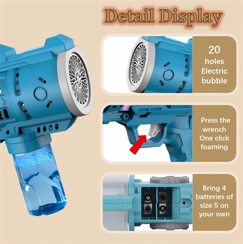 DinXlon toys 10000+ 360 2 4-8, Kids Bubble Gun Automatic Light Up, Bubbles Per Minute, Leakproof Bubble Blower