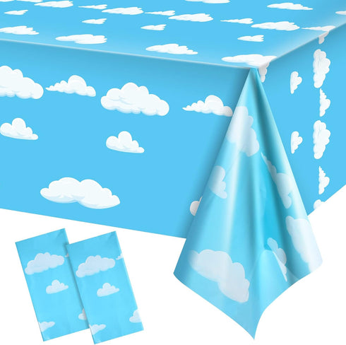 Tatuo Blue Sky White Clouds Birthday Party Supplies - Cartoon Tablecloth and Banner for Baby Kids Shower, 54 x 108 Inch