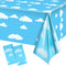 Tatuo Blue Sky White Clouds Birthday Party Supplies - Cartoon Tablecloth and Banner for Baby Kids Shower, 54 x 108 Inch