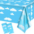 Tatuo Blue Sky White Clouds Birthday Party Supplies - Cartoon Tablecloth and Banner for Baby Kids Shower, 54 x 108 Inch