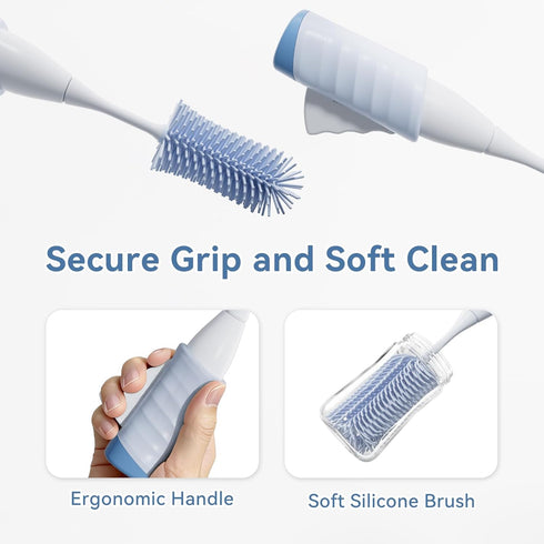 Swishine Set, Baby Bottle Brush Innovative Press-to-Spin Brush Cleaner - Includes Silicone Bottle Brush, Nipple Brush