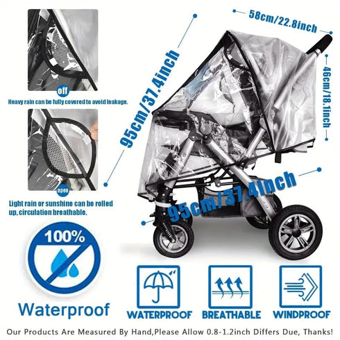 PandaEar Stroller Rain Cover, Universal Clear Baby Stroller Accessory for Windproof and Waterproof Travel
