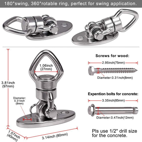 BeneLabel Swing Hanger, 800 LB Capacity with 2 Bearings, Safest Rotational Device for Aerial Silks, Yoga, Web Tree Swing