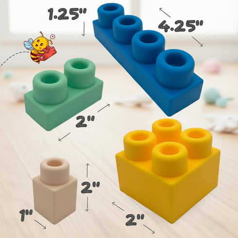 12mo+ Set Soft Rubber Building Blocks with Baseboard - Extra Large Toddler Blocks Ages - Chew-Safe Sensory Stacking