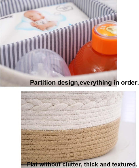 Diaper Caddy Organizer, Large Cotton Rope Nursery Basket, Changing Table Baby Diaper Storage Portable Car Organizer