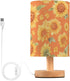 Vdsrup Table Lamp Sunflowers Orange Nightstand lamp Fabric Lamps with Wood Base Fabric
