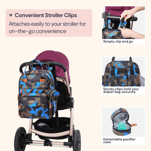 Set Navy Blue Portable Changing Pad with Camo Diaper Bag