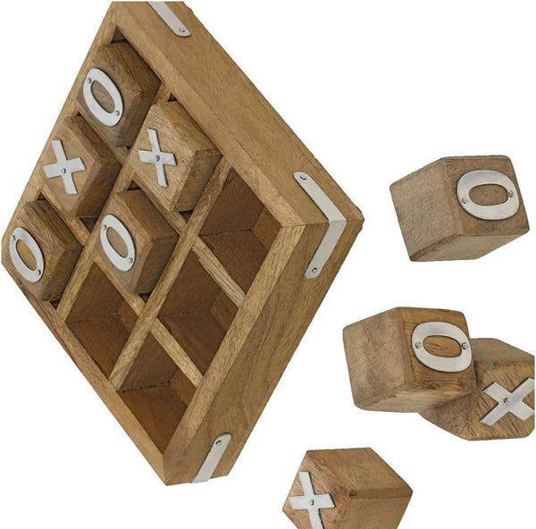 Handcrafted Gifts XO Blocks Tic Tac Toe Game - Wooden Family Board Games for All Occasions
