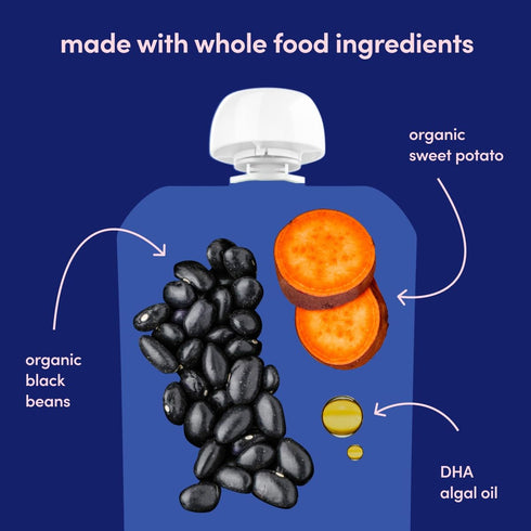 Cerebelly Baby Food Pouches – Organic Black Bean Sweet Potato with Avocado & Tomato (4 oz, Pack of 6) - Toddler Snacks