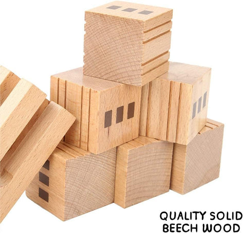 Wooden Castle Building Blocks Set, 69 Pieces Big Solid Beech Wood Stacking Toy for Kids