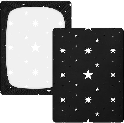 CZXW 52" 28" Night Stars Black Crib Sheets Fitted x Natural Cotton Soft & Breathable for Baby Crib Mattress