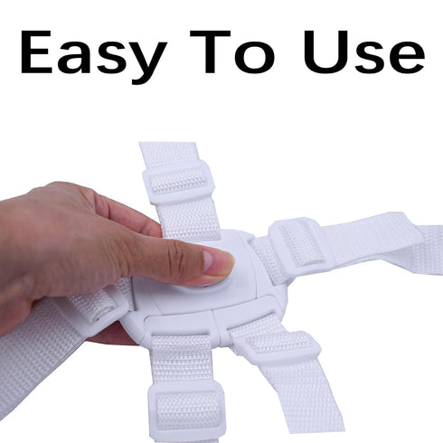 Universal White 5 Point Harness Strap, Adjustable Safety Harness Seat Belt for High Chair/Pushchair/Stroller