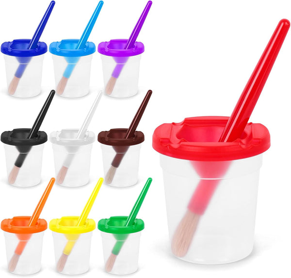 BigOtters 20PCS Painting Brushes Set for Kids, 10PCS No Spill Paint Cups with Lid, Toddler Paint Brushes for Art